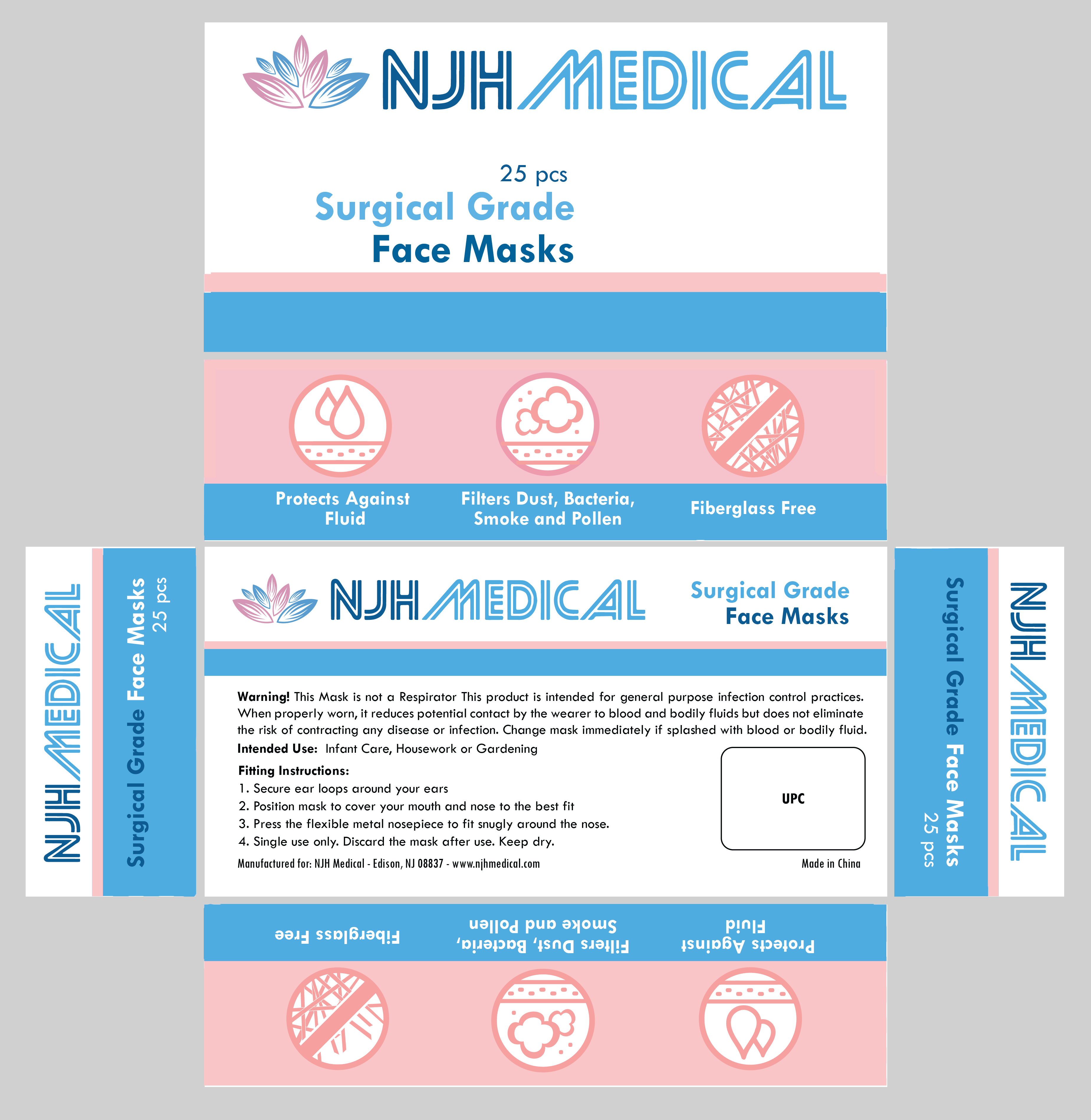 A flattened layout for a packaging design for a PPE mask product