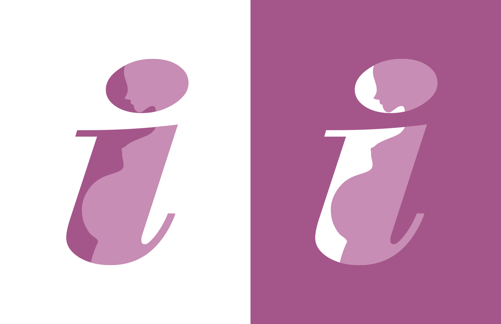 Normal and reverse versions of the Instictive Birth brand logo, featuring the silhouette of a pregnant figure, superimposed on a lowercase letter i