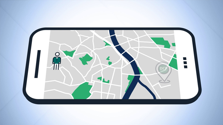 Video thumbnail depicting an flat line icon style illustration of a smartphone showing a mapping app